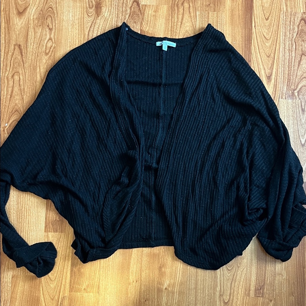 Charlotte Russe Black Ribbed boho Open-Front Cardigan